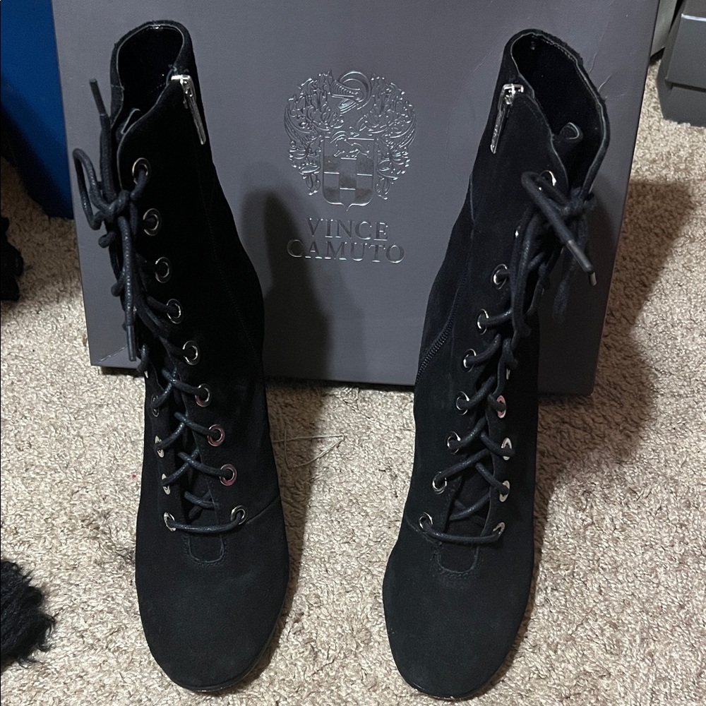 Vince Camuto Elegant Black Lace-Up Boots